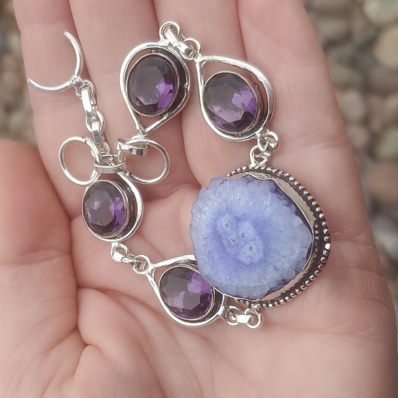 New Solar Quartz Agate and Amethyst 925 Silver Bracelet. - Picture 4 of 8